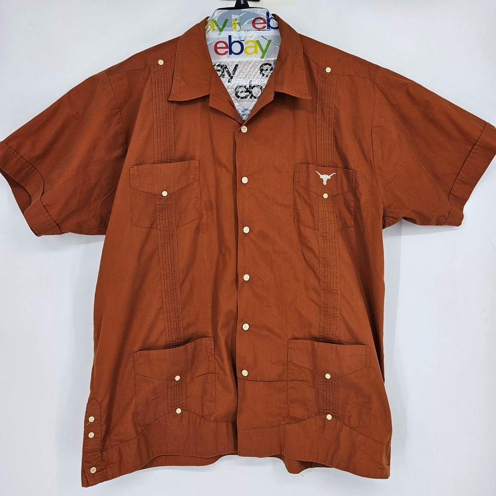 Texas Longhorns Guayabera Shirt Mens XL Rube Burnt Orange Embroidered Western